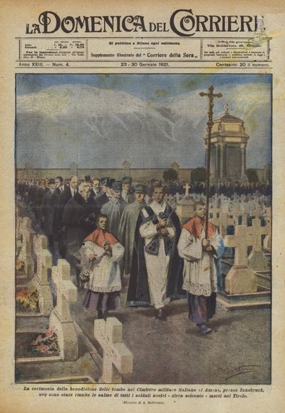 आम्र्स के इतालवी सैन्य कब्रिस्तान में कब्रों के आशीर्वाद का समारोह द्वारा Achille Beltrame
