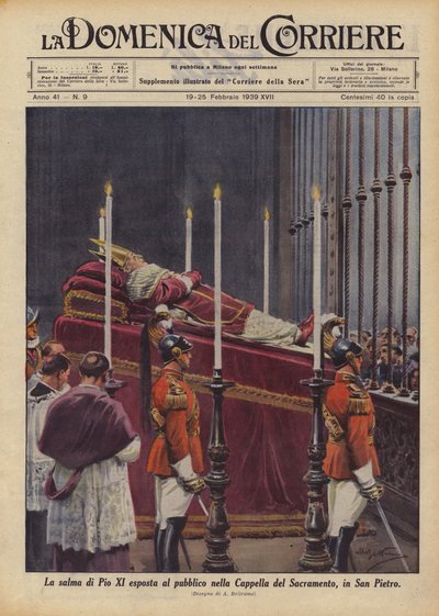 Pius XI का शरीर जनता के संपर्क में सेंट पीटर में चैपल ऑफ सैक्रोमेंट में उजागर हुआ द्वारा अचिल बेल्ट्रैम