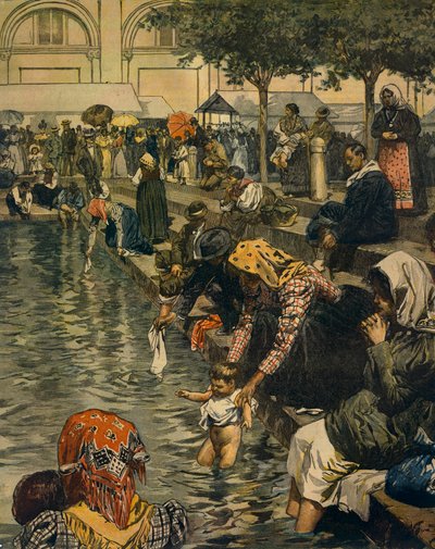 कारवागियो की तीर्थयात्रा: ला डोमेनिका डेल कोरिएरे से अकिल बेल्ट्राम (1871-1945) द्वारा चमत्कारी पानी में स्नान द्वारा अचिल बेल्ट्रैम
