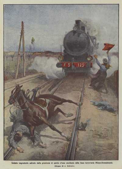 मिलान-डोमोडॉसोला रेलवे लाइन के एक जोड़े की मुस्तैदी से बेखबर सिपाही द्वारा अचिल बेल्ट्रैम