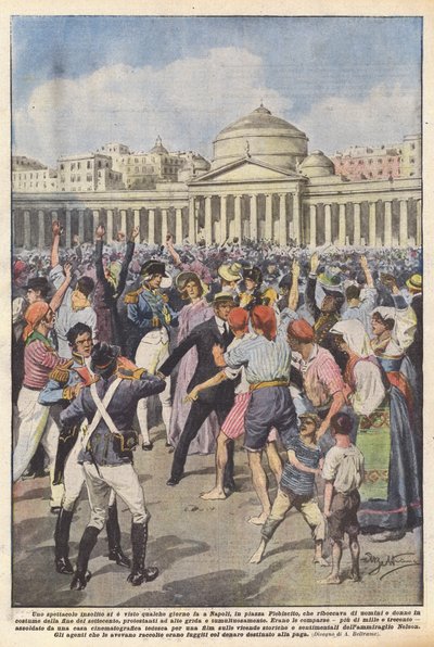 कुछ दिनों पहले नेपल्स में पियाजा प्लीबिसिटो में एक असामान्य दृश्य देखा गया था, जो फट गया था द्वारा अचिल बेल्ट्रैम