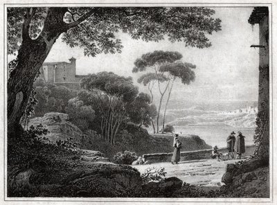 अल्बानो झील। (1820 के आसपास उत्कीर्णन) द्वारा अकिल एटना माइकलॉन