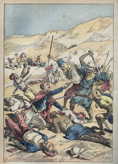 1896 में ट्यूनीशिया में मारकिस ऑफ मोरेस (एंटोनी-अमेडी-मैरी-विंसेंट) मांका डी वलोम्ब्रोसा (1858-1896) और उनके साथियों की मृत्यु ट्यूनीशिया में एल-ओतिया (एल औतिया) के पास - "ले-पेलरिन" में एचीले लेमोट का चित्रण। "जून 1896" द्वारा अकिल लिमोट