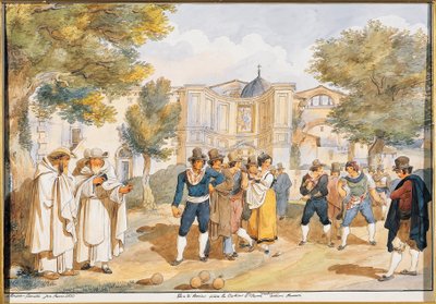 रोम में सांता मारिया डिगली एंजेली, अकिल पिनेली (1809-1841), इटली में बोके बजाते हुए द्वारा अचिल पिनली