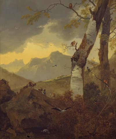 बकरियों और पक्षियों के साथ पहाड़ी लैंडस्केप, c.1657 द्वारा एडम पाइनकर