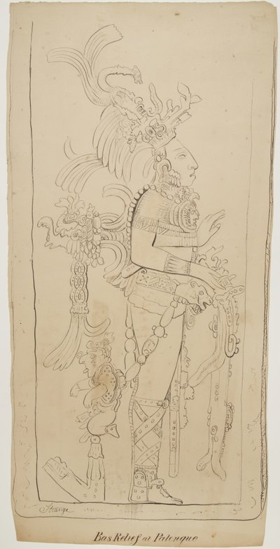 Palenque, मेक्सिको में बास राहत (काली स्याही और ग्रेफाइट) द्वारा एडेला ब्रेटन