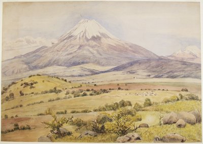 एटलिक्सको, पुएब्ला, मेक्सिको (वाटरकलर और बॉडी कलर) से 10 30am Popocatépetl पर बादल आ रहा है द्वारा एडेला ब्रेटन