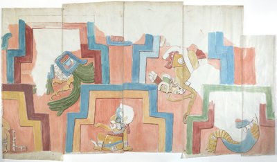 Acanceh (जल रंग) में पिरामिड पर मंदिर के प्लास्टर के अग्रभाग की प्रतिलिपि द्वारा एडेला ब्रेटन