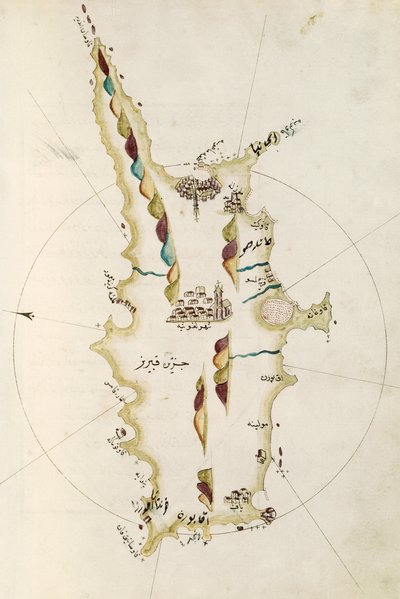 एडमिरल पिरी रीस द्वारा साइप्रस द्वीप का नक्शा, पोर्टोलानो एटलस से चित्रण (1465-1470 - 1553-1554) द्वारा एडमिरल पिरी रीस