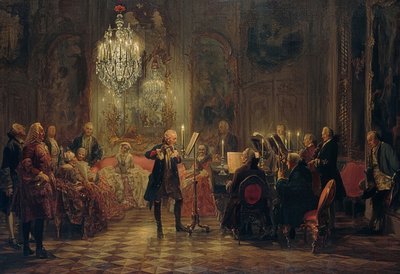 Sanssouci में फ्रेडरिक द ग्रेट का बांसुरी संगीत कार्यक्रम द्वारा एडॉल्फ मेंजेल