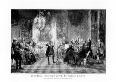 फ्रेडरिक ग्रेट कॉन्सर्ट एट सैंसौसी, 1852, 1900। द्वारा एडॉल्फ मेंजेल