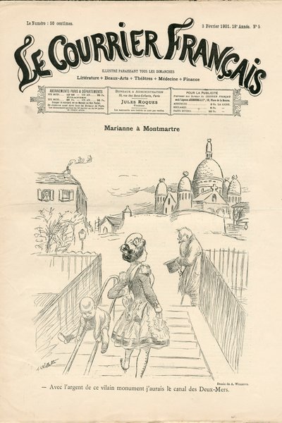 "" Le Courrier francais "" का कवर, नंबर 5, B & W . में व्यंग्य द्वारा एडोल्फ लियोन विलेट