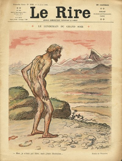 ले लियर के कवर के लिए एडॉल्फ़ डिट विलेट (1857-1926) का चित्रण, 03/04/09 - ले अगले दिन डु ग्रैंड सोयर - सामाजिक, प्रागितिहास, सामूहिकवाद - न्यूडाइट द्वारा एडोल्फ लियोन विलेट