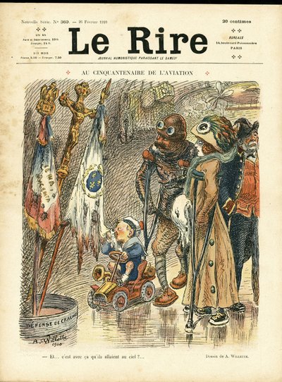 Le Rire, 26/02/10 के कवर के लिए Adolphe dit Willette (1857-1926) का चित्रण - विमानन की पचासवीं वर्षगांठ पर - विमानन, फैशन, टोपी, दुर्घटना आपदाएं द्वारा एडोल्फ लियोन विलेट
