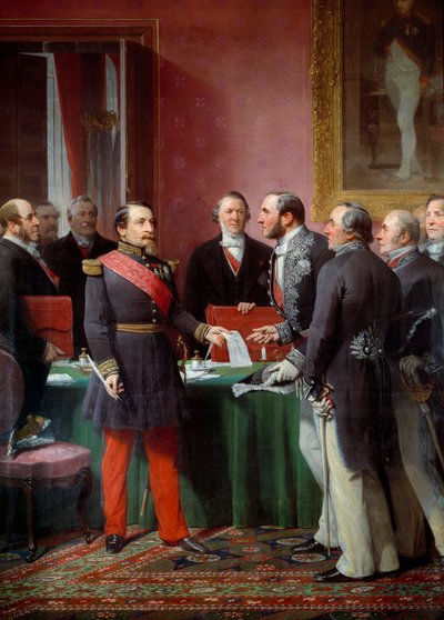 सम्राट नेपोलियन III (1808-1873) जून 1859 में पड़ोसी नगर पालिकाओं के उद्घोषणा का फैसला बैरन जॉर्जेस हौसमैन (1809-1891) को सौंपना। द्वारा अडोलफे यवन