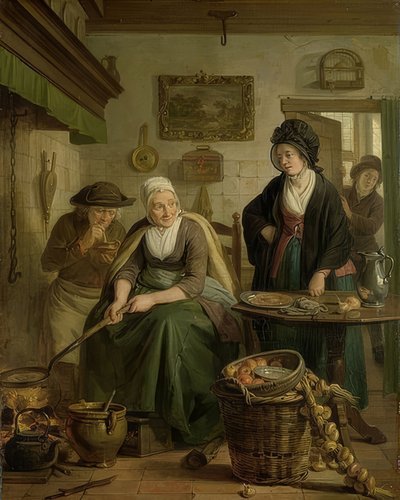 महिला बेकिंग पेनकेक्स। 1790-1810 के आसपास द्वारा एड्रियन डे लिली