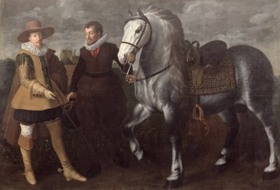 1624 में उनके घोड़े और दूल्हे के साथ एक सज्जन का चित्रण द्वारा Adriaen I van Nieulandt