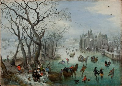 एक महल के पास स्केटर्स के साथ शीतकालीन लैंडस्केप, 1615 द्वारा Adriaen Pietersz van de Venne