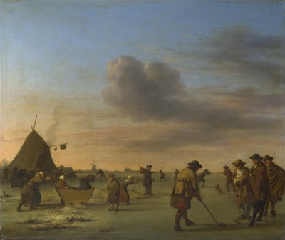 हार्लेम के पास बर्फ पर गोल्फर, 1668 द्वारा एड्रियान वेल्डे वैन डे