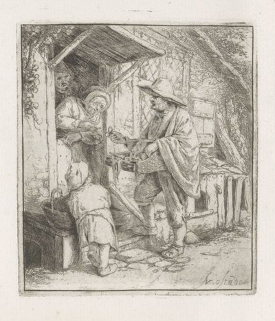 चश्मा विक्रेता एक बूढ़ी औरत के साथ द्वारा Adriaen van Ostade