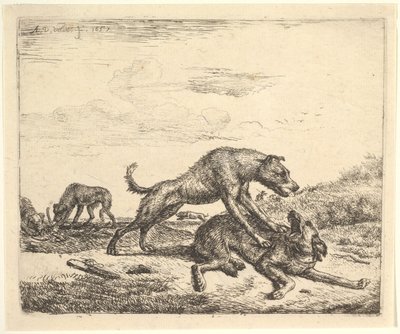फाइटिंग डॉग, विभिन्न जानवरों से, 1657। द्वारा एड्रिएन वैन डे वेलडे