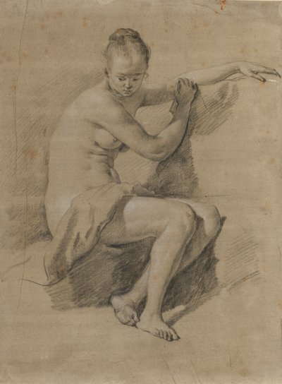 बैठे महिला नग्न, c.1660-70 (काले और सफेद चाक ड्राइंग) द्वारा Adriaen van de Velde