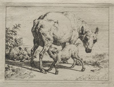 ईवे और टू लैम्ब्स, 1670। द्वारा एड्रिएन वैन डे वेलडे