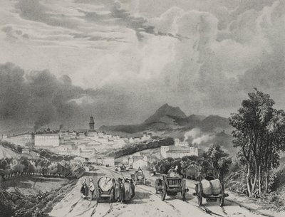 रिओम, औवेर्गने, 1829 का सामान्य दृश्य। द्वारा एड्रिएन दुजात्स