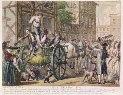 25 जनवरी 1774 को बोस्टन पॉपुलैस द्वारा जॉन मैल्कॉम की अध्यक्षता, c.1785 (रंग उत्कीर्णन) द्वारा एड्रियन पियरे फ्रेंकोइस गोदेफ्रॉय