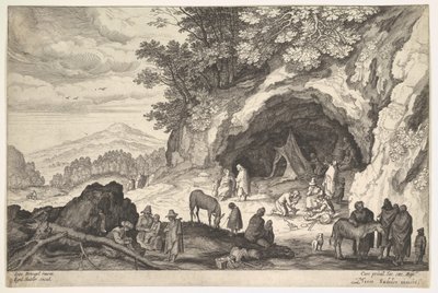जिप्सी के एक समूह के साथ पहाड़ी लैंडस्केप, 1586-1629। द्वारा एजिडियस सदेलर II