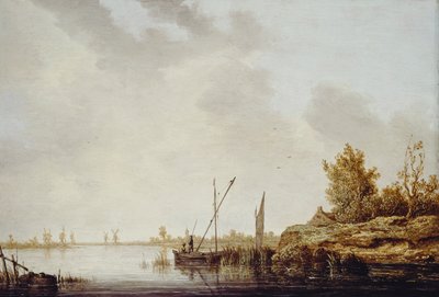 दूर की पवन चक्कियों वाला एक रिवर सीन, c.1640-42 द्वारा ऐलबर्ट क्यूप