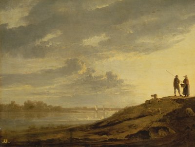 एक नदी पर सूर्यास्त, 1650 (पैनल) द्वारा Aelbert Cuyp