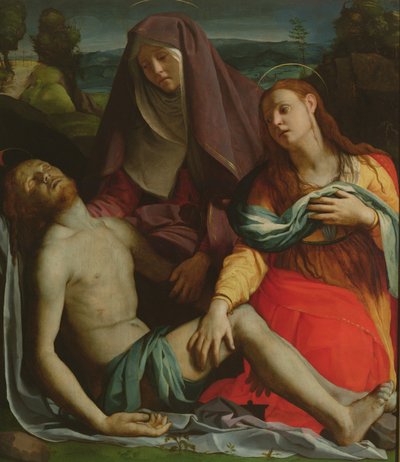वर्जिन और मैरी मैग्डलीन के बीच मृत मसीह द्वारा Agnolo Bronzino