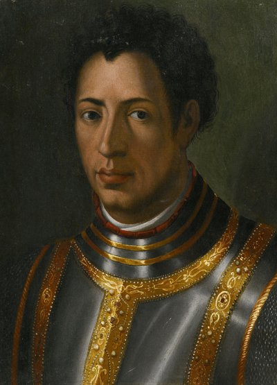 एलेसेंड्रो डी 'मेडिसि (1510-1537) (अलेक्जेंड्रे डी मेडिसिस, उर्फ द मूर) का पोर्ट्रेट - ब्रोंज़िनो, एग्नोलो (1503-1572) द्वारा। लकड़ी पर तेल, आकार: 23,2x16,7 द्वारा एग्नोलो ब्रोंज़िनो