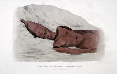 1820 में जी बेलज़ोनी द्वारा कोलोसल हेड की खोज कारिन्क के खंडहरों में की गई द्वारा एगोस्टिनो एग्लियो