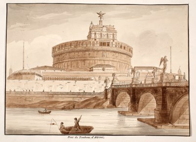 हेड्रियन के मकबरे का पुल, 1833 (भूरे रंग के धोने के साथ नक़्क़ाशी) द्वारा एगोस्टिनो टोफ़ानेलि