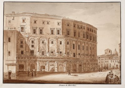 मार्सेलस का रंगमंच, 1833 (ब्राउन वॉश के साथ उकेरा गया) द्वारा एगोस्टिनो टोफ़ानेलि