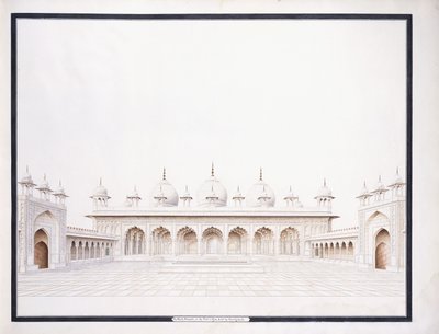 आगरा के किले में मोती मस्जिद, सी। 1815 (पेंसिल और डब्ल्यू - सी) द्वारा आगरा स्कूल