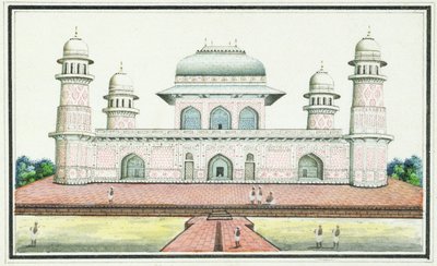 आगरा के पास, इतिमाद-उद-दौला का मकबरा, c.1830s (wc, स्याही और कागज पर पेंसिल) द्वारा आगरा स्कूल