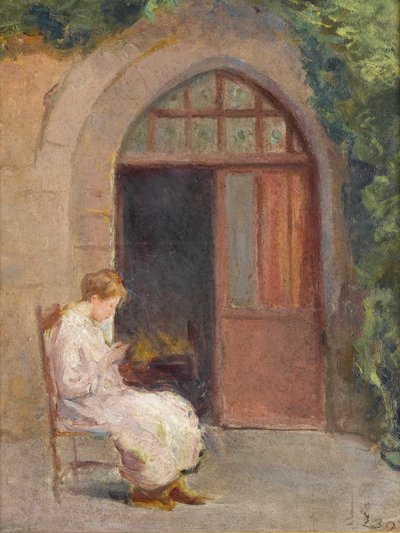 लड़की ने La Boissiere के बाहर बैठाया, c.1909 द्वारा अल्बर्ट डी बेलेरोचे
