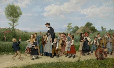 स्कूल चलना। 1872 द्वारा Albert Anker