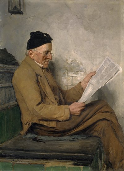 स्टोव बेंच पर किसान पढ़ना द्वारा Albert Anker