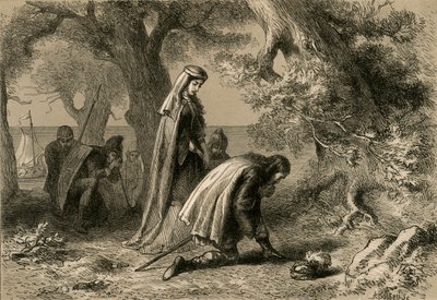 1877 में विनलैंड के तट पर थोरफिन और गुडरिडा। द्वारा अल्बर्ट बोबेट