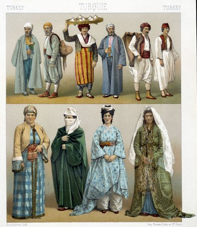 19वीं सदी की तुर्की वेशभूषा। रैसिनेट द्वारा "ले कॉस्ट्यूम हिस्टोरिक" में चित्रण द्वारा अल्बर्ट चार्ल्स अगस्त रेसिनेट