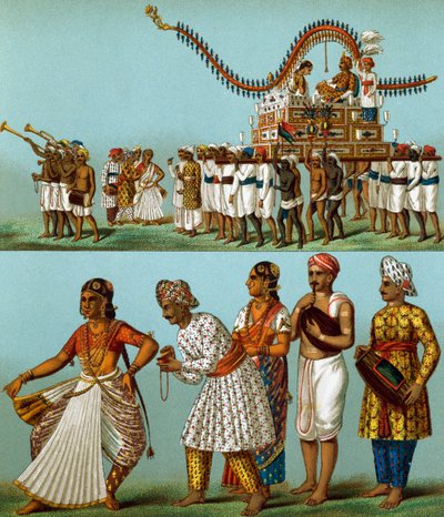 अगस्टे रैसिनेट (1825-1893) द्वारा भारत, परेड, संगीत, नृत्य, लिथोग्राफ ले कॉस्ट्यूम हिस्टोरिक, वॉल्यूम I से आता है द्वारा अल्बर्ट चार्ल्स अगस्त रेसिनेट