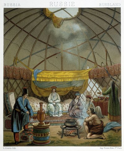 Kalmyk (रूसी खानाबदोश) अपने yurt . में द्वारा अल्बर्ट चार्ल्स अगस्त रेसिनेट