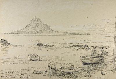 सेंट माइकल माउंट, कॉर्नवाल, c.1870-80 (बोर्ड पर पेंसिल, स्याही और क्रेयॉन) द्वारा अल्बर्ट गुडविन
