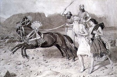 एलिय्याह अहाब के रथ के साम्हने दौड़कर यिज्रेल को गया द्वारा अल्बर्ट जोसेफ मूर