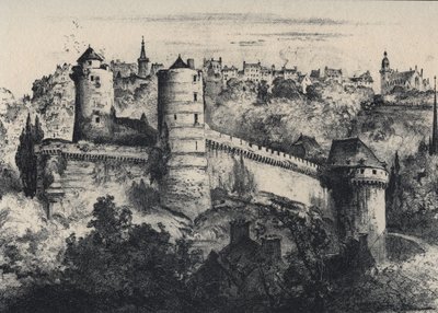 Chateau de Fougeres - Ille-et-Vilaine विभाग में महल का किला। ओल्ड फ़्रांस - ब्रिटनी - अल्बर्ट रोबिडा (1848-1926) द्वारा लिखित पाठ, चित्र और लिथोग्राफ, 19वीं सदी के अंत की तारीख द्वारा अल्बर्ट रोबिडा