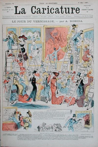 उद्घाटन दिवस, 'ला कैरिकेचर' से, 7 मई 1891 (कलर लिथो) द्वारा अल्बर्ट रोबिडा